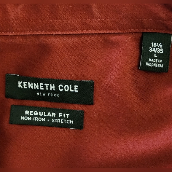 Kenneth Cole Dark Red Dress Shirt Long Sleeve Men's Size 16 1/2 34/35 - Picture 4 of 6